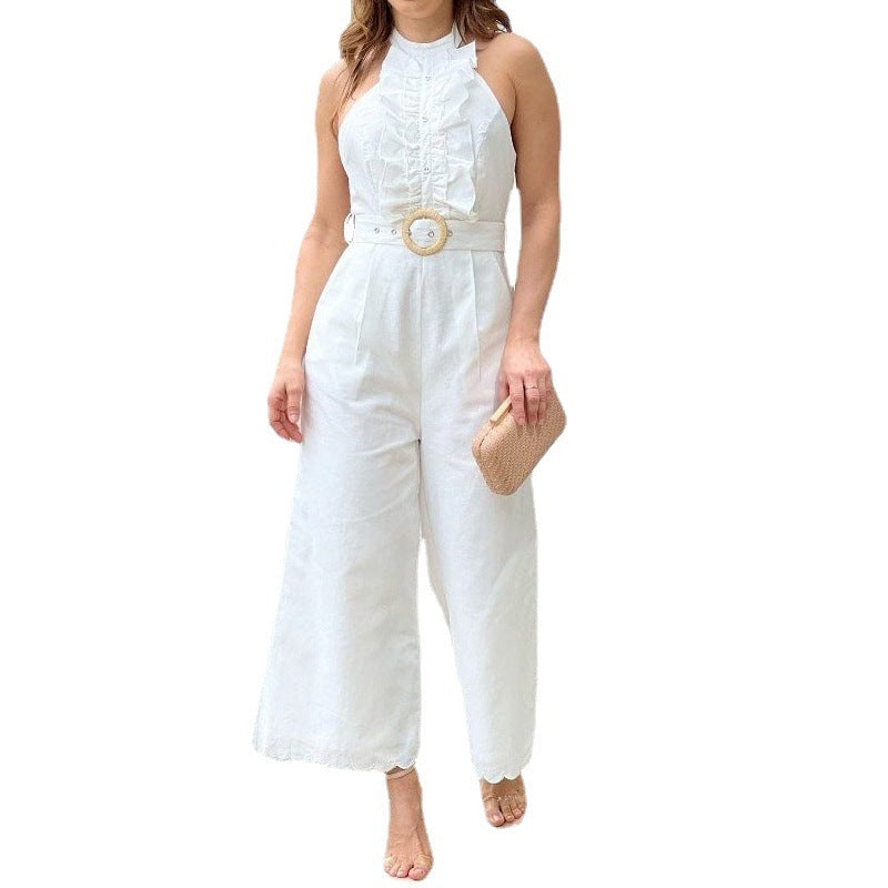 Trendy Minimalist Solid Color White Jumpsuit