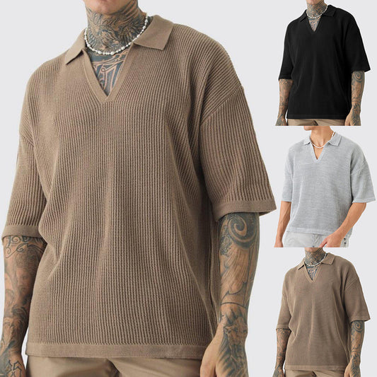 Men's casual short-sleeve V-neck polo